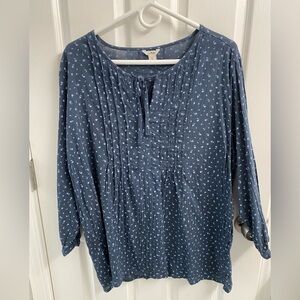 L.L. Bean Navy Blue Printed Blouse
